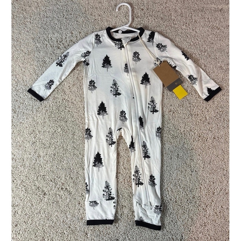 Kyte Baby Zippered Romper Kids 12-18M Black and White Trees Print Bamboo